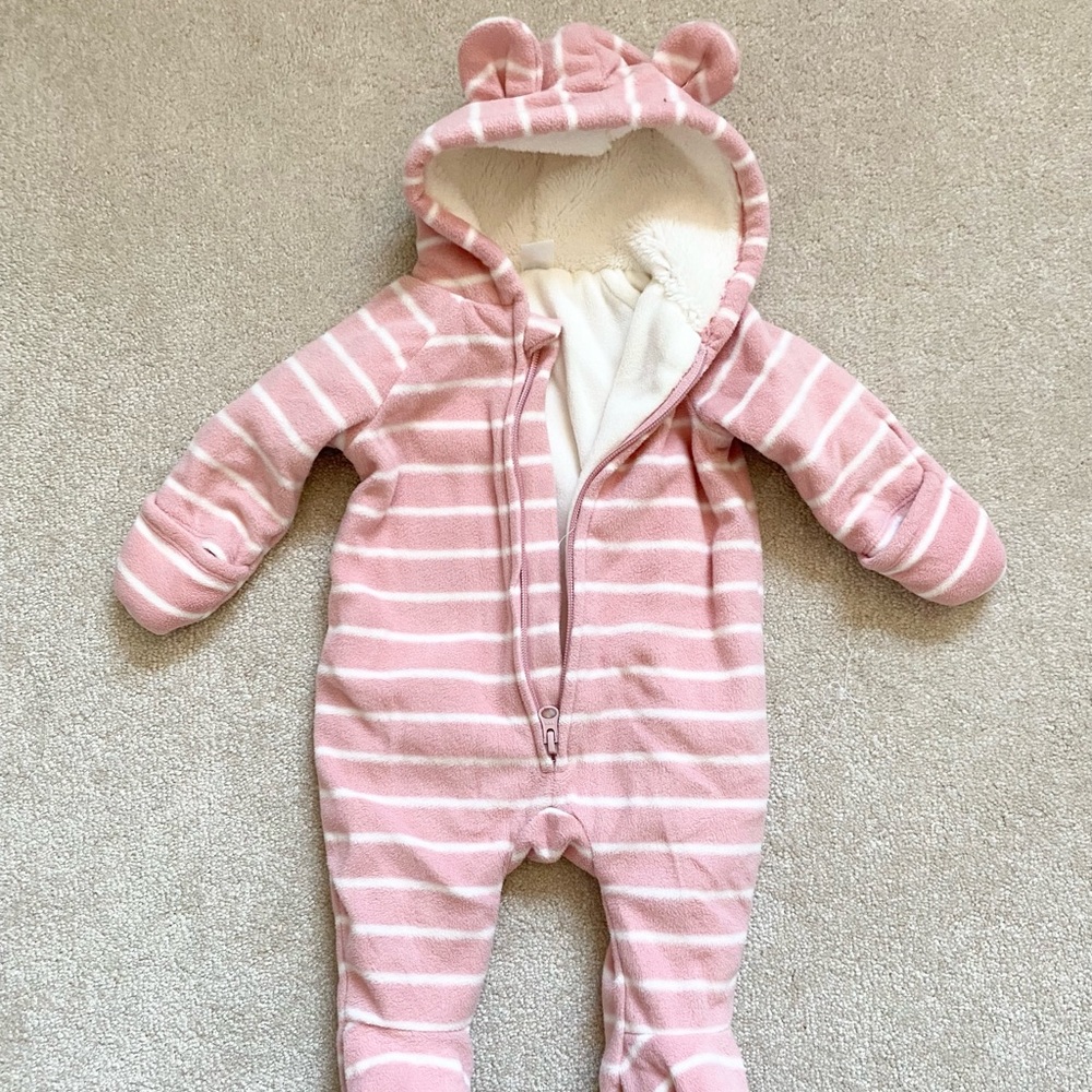 Old Navy Baby Girls Cozy Hoodie Sherpa Lined One Piece Jumpsuits Pink